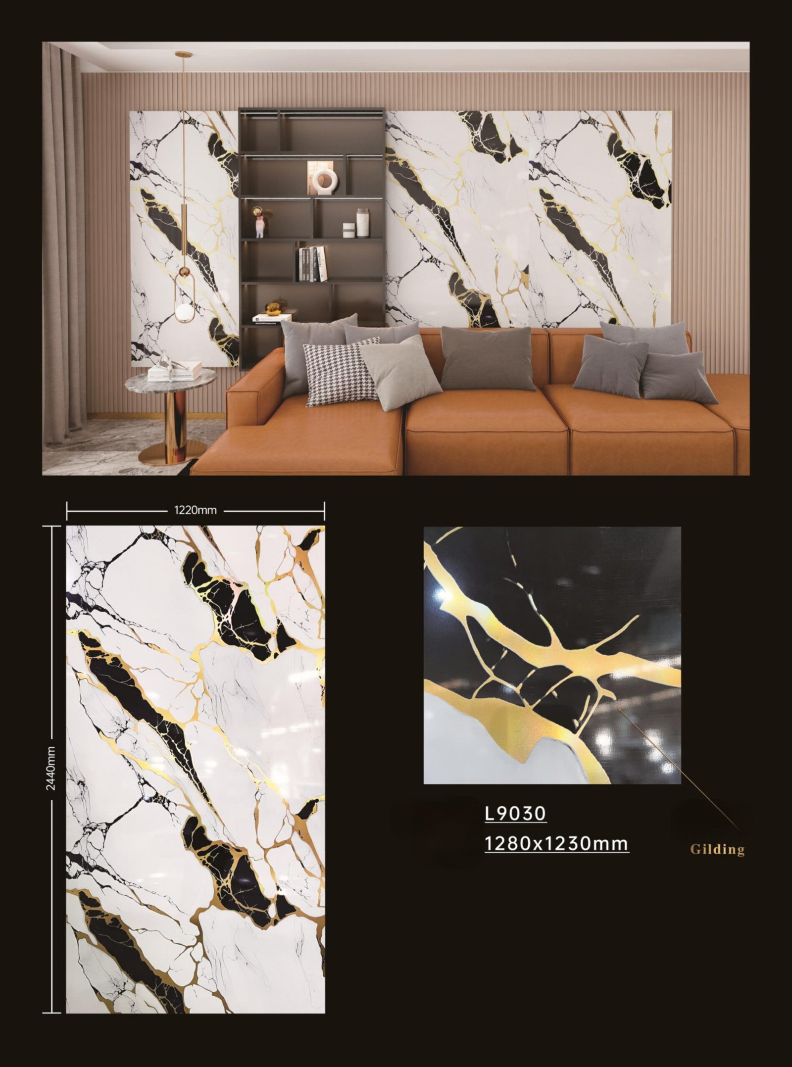1 Gilding UV Wall Panel, PVC Marble Sheet, SPC Wall Panel, High Gloss Wall Panel. manufacturer in China