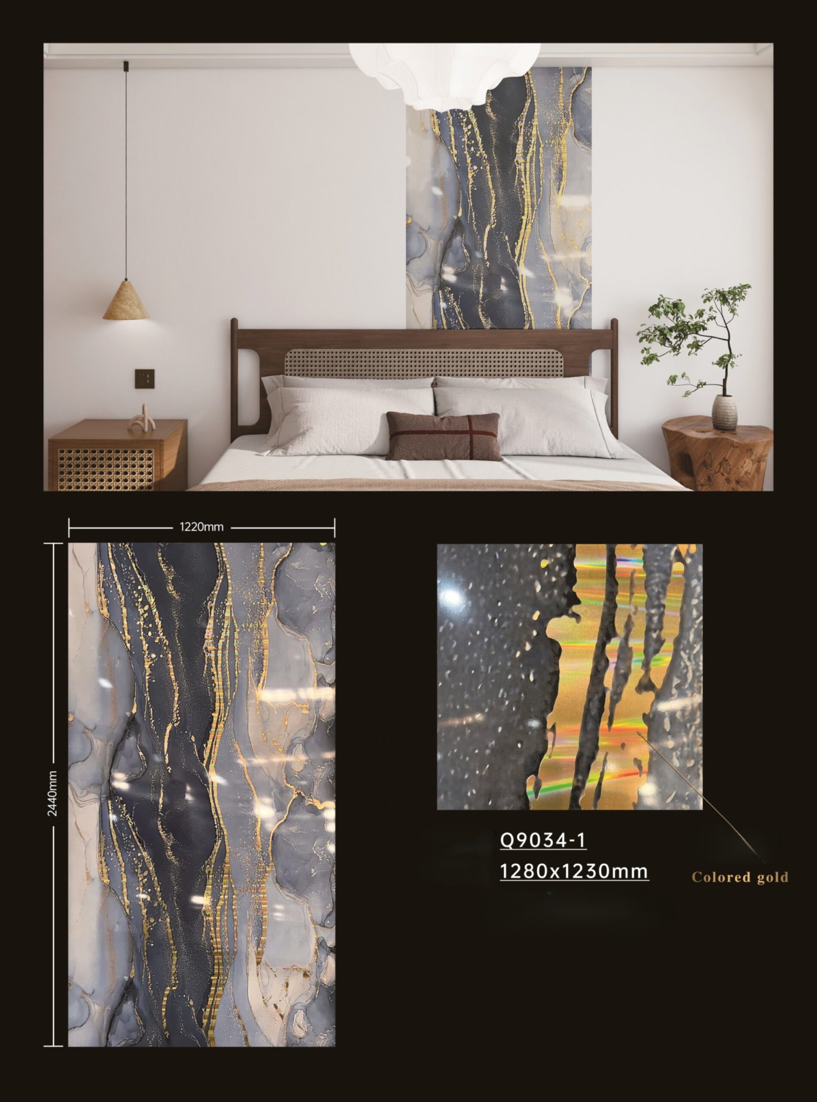 2 colored gold UV Wall Panel, PVC Marble Sheet, SPC Wall Panel, High Gloss Wall Panel. manufacturer in China